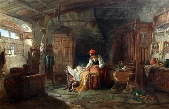James Vivian De Fleury (1847-1902) Interior, Brittany 21.5 x 33.25in.
